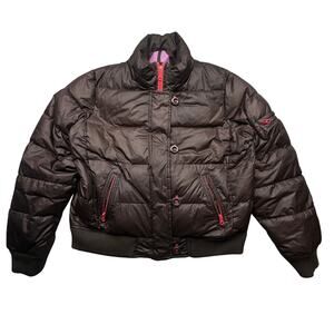Vintage Y2K GAP Puffer Bomber Down Quilted Jacket Womens XL Brown Button Zip
